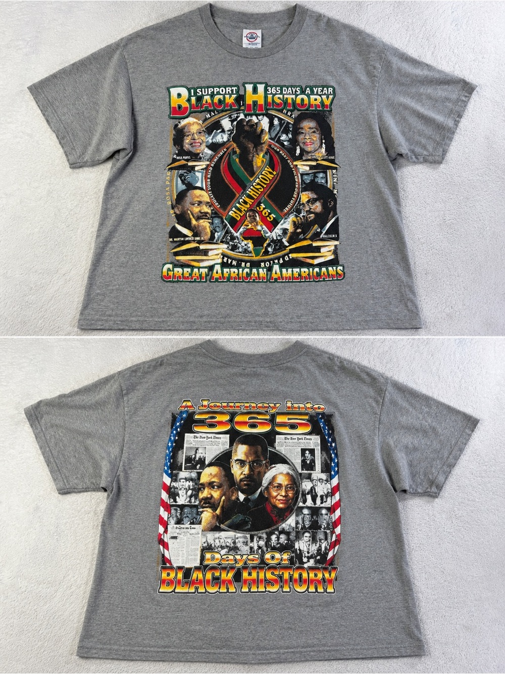 Black History 365 Double Sided Graphic T Shirt XL MLK Malcolm X Rosa Parks